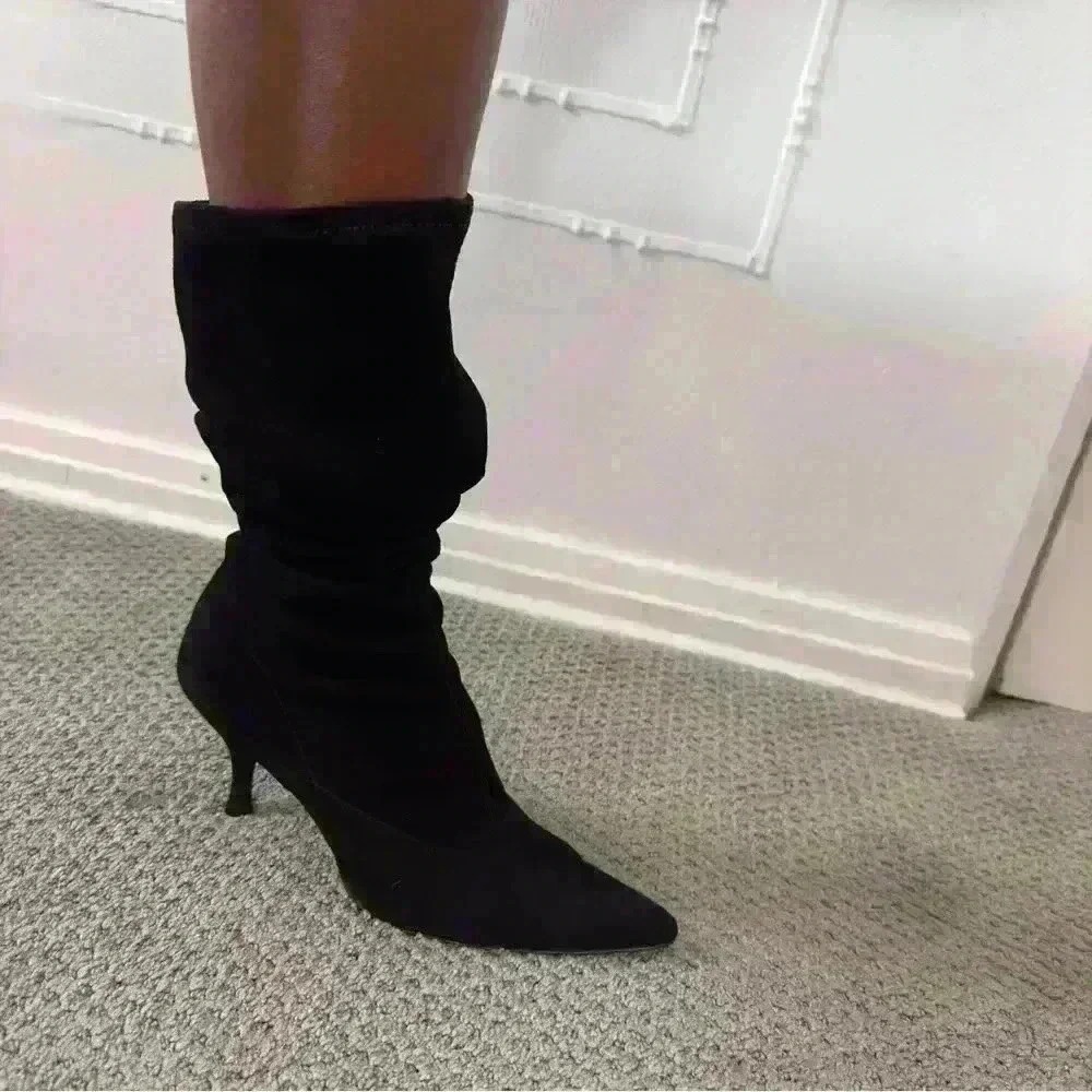 Black Pointed Toe Stiletto Heel Sock Boots Women's Size 7